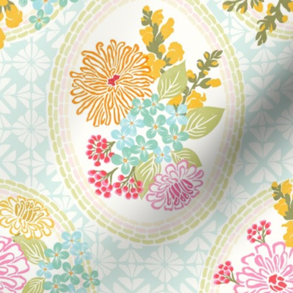 Zinnia Bouquet Floral Soft Aqua