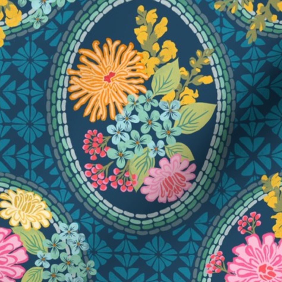 Zinnia Bouquet Floral Dark Navy