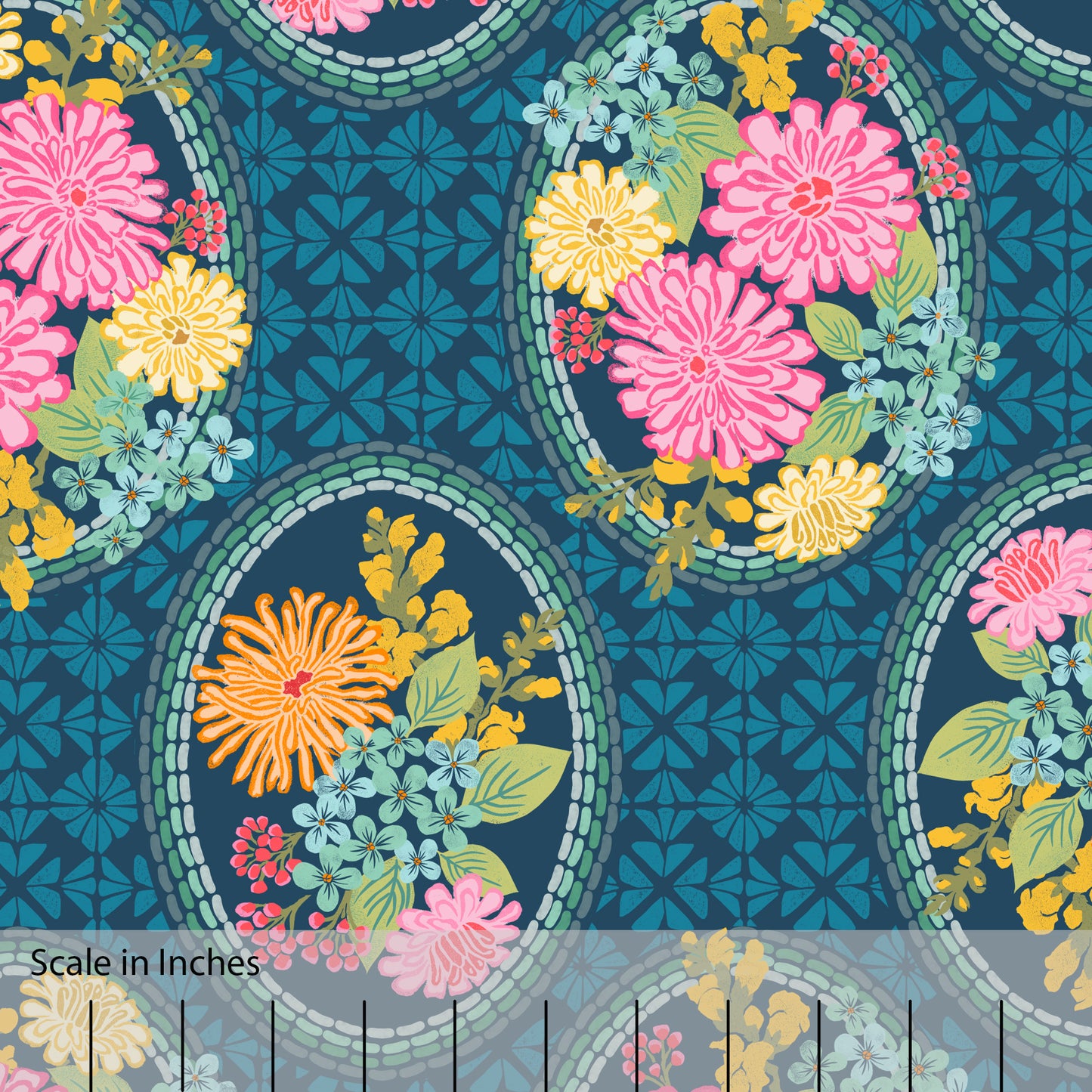 Zinnia Bouquet Floral Dark Navy