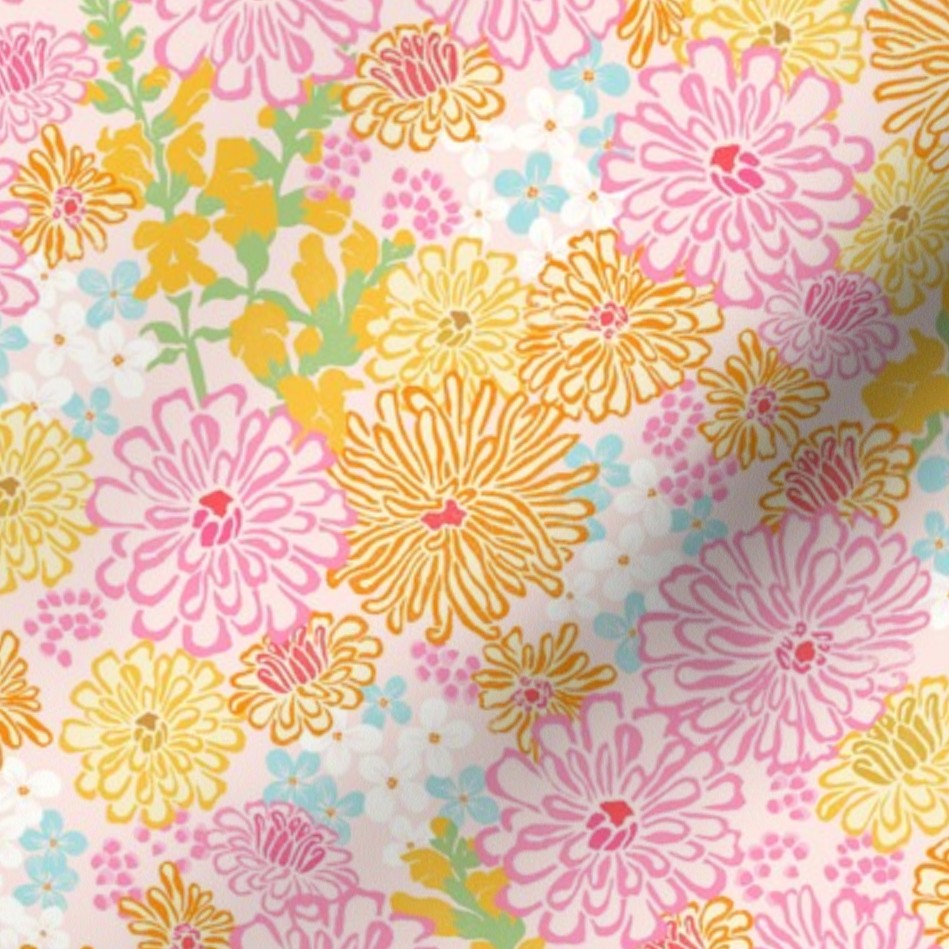 Zinnia and Snap Dragon Floral Pink