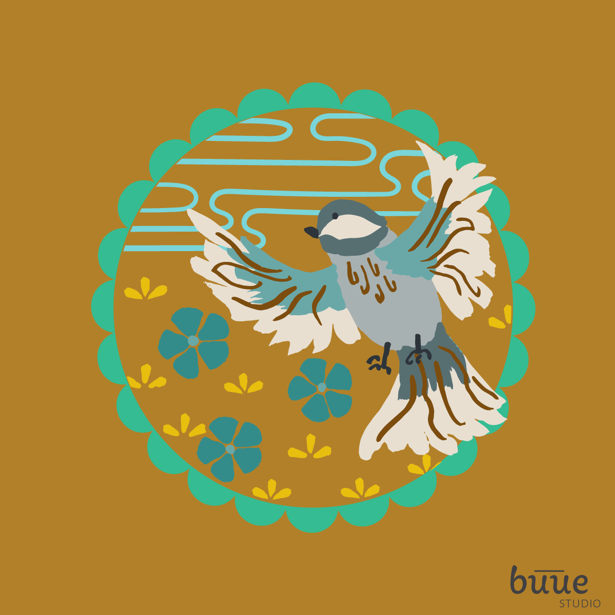 Chickadee Embroidery Design in Gold - little girl Pearl