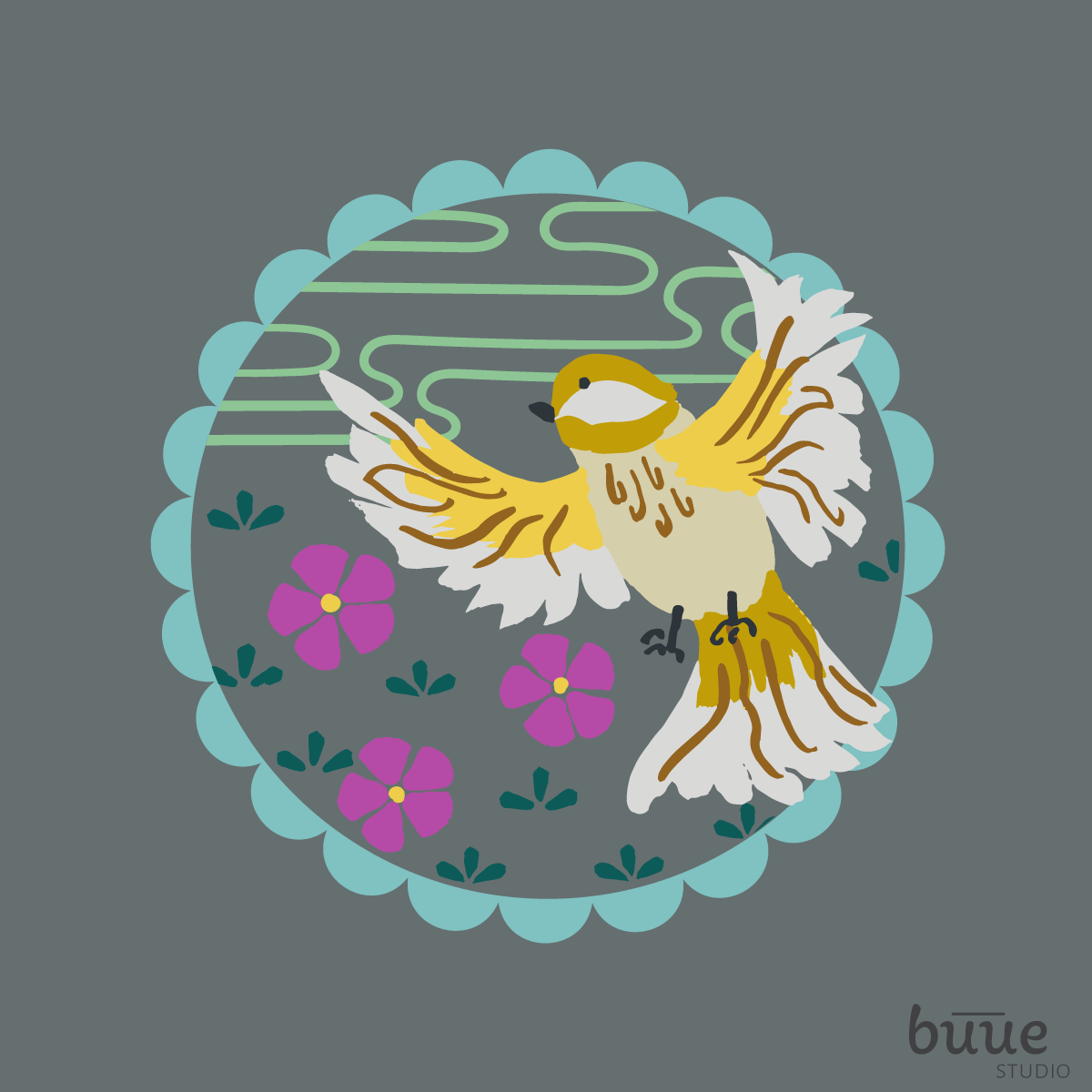 Chickadee Embroidery Design in Gray - little girl Pearl