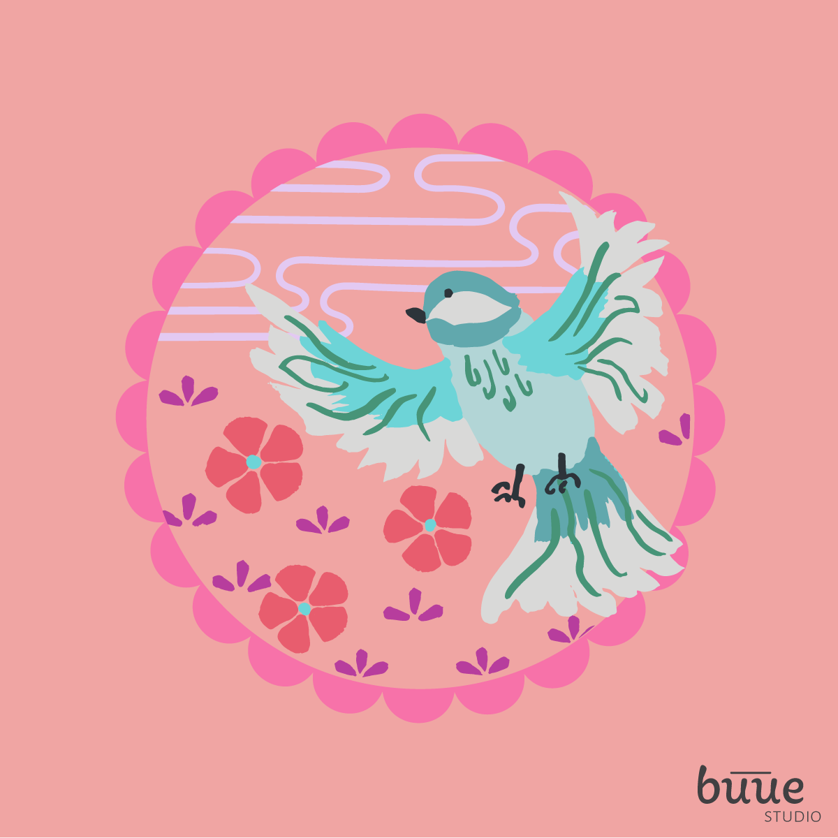 Chickadee Embroidery Design in Pink - little girl Pearl