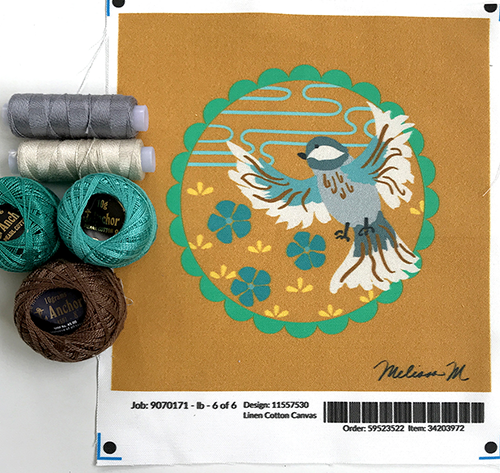 Chickadee Embroidery Design in Gold - little girl Pearl