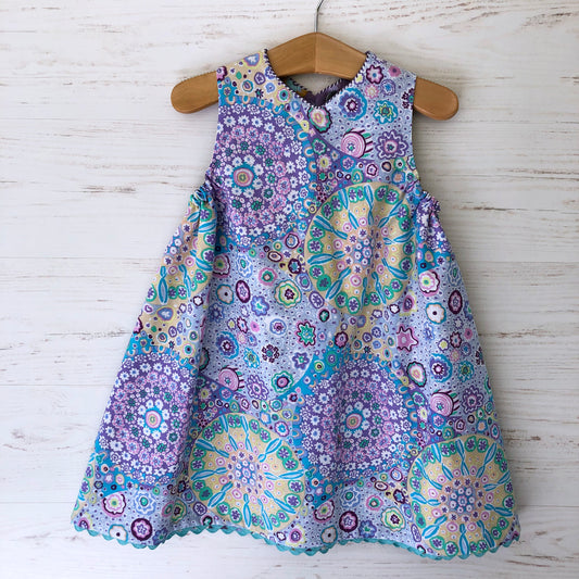 reversible jumper dress in lilac millefiori and lavender morning glory - little girl Pearl
