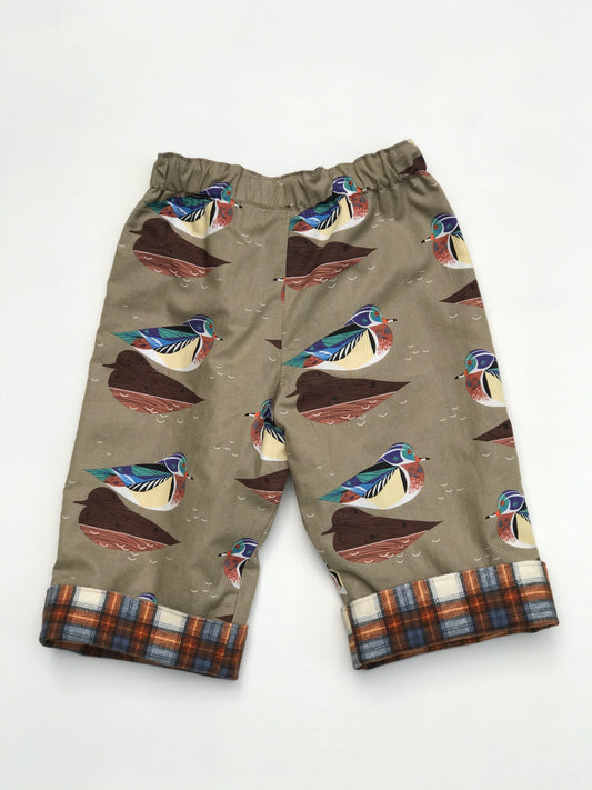 reversible flannel pants in Charley Harper wood duck - little girl Pearl