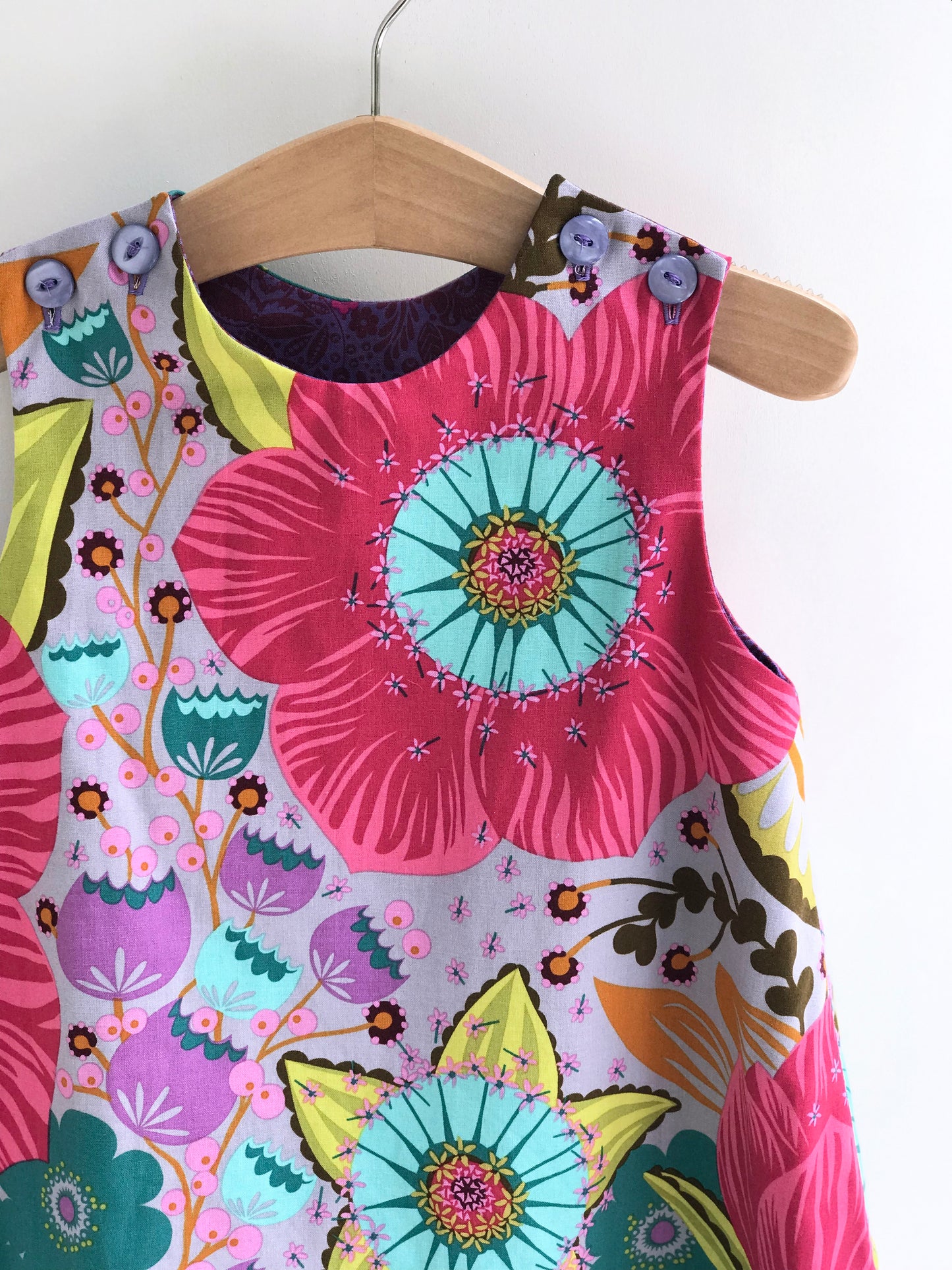 reversible pattern block jumper in periwinkle big bloom - little girl Pearl