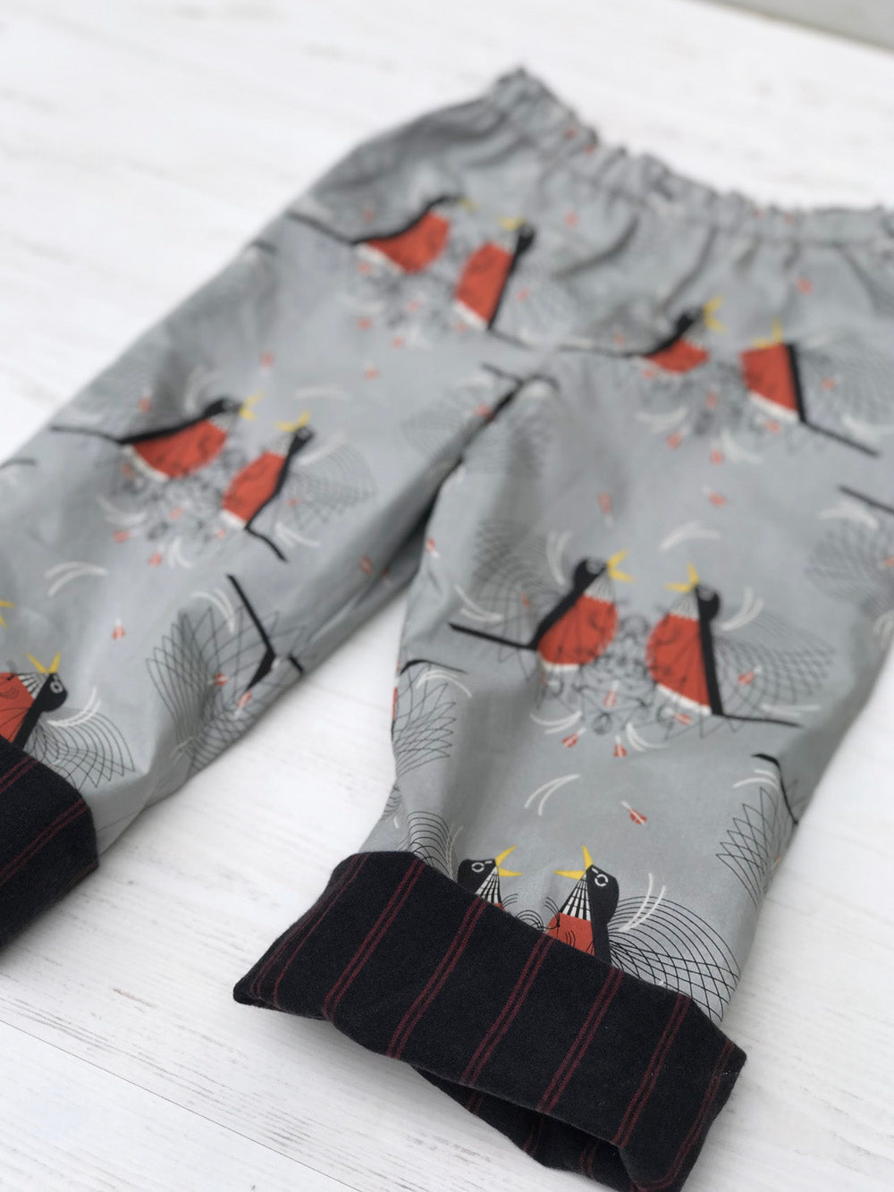 reversible pants in charley harper robins - little girl Pearl