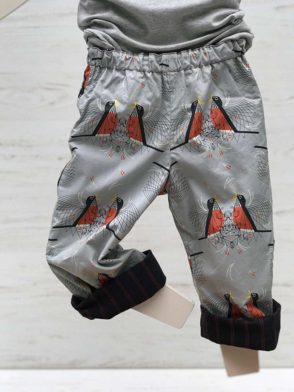 reversible pants in charley harper robins - little girl Pearl
