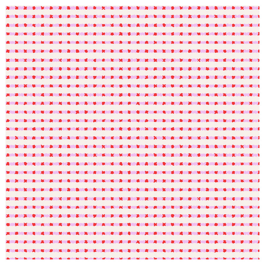 Red and white checkered pattern on a pink background