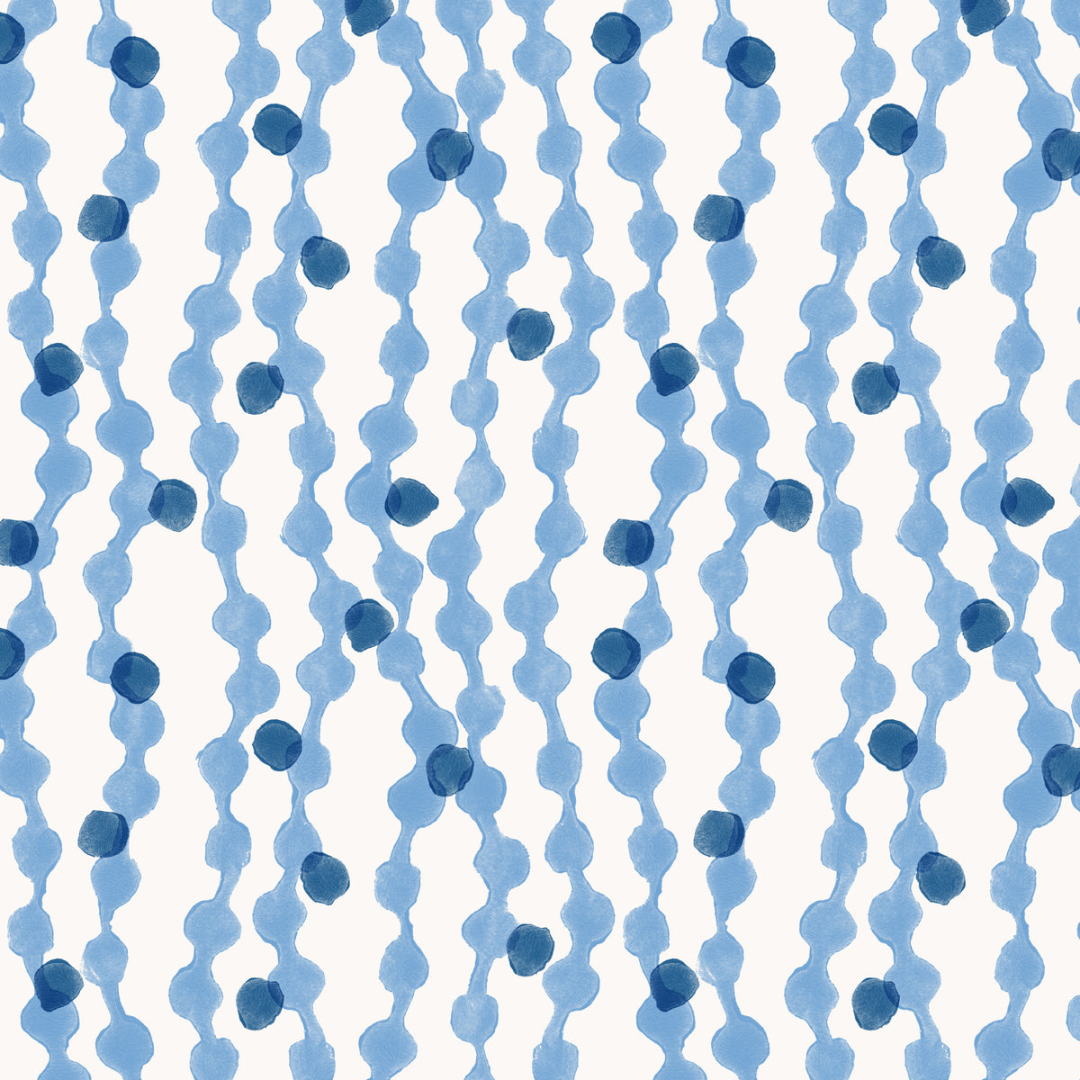 A repeating watercolor-style pattern of vertical wavy lines in light and medium blue, separated by white negative space, with scattered blue dots throughout.