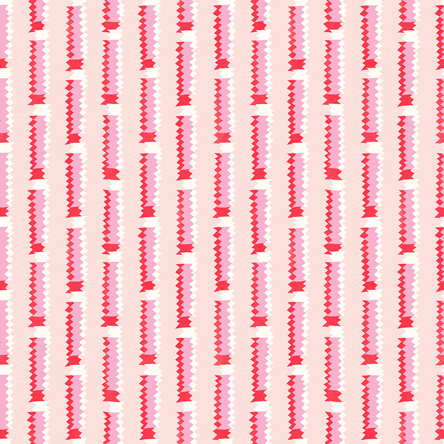 Pattern of red and pink ribbons on a light pink background