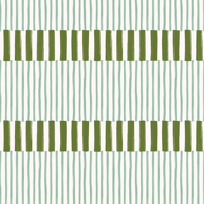 Pattern of green and white thick and thin vertical stripes on a textured background