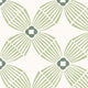 A repeating geometric pattern featuring four stylized flower-like motifs in light green and dark green on a warm off-white background.