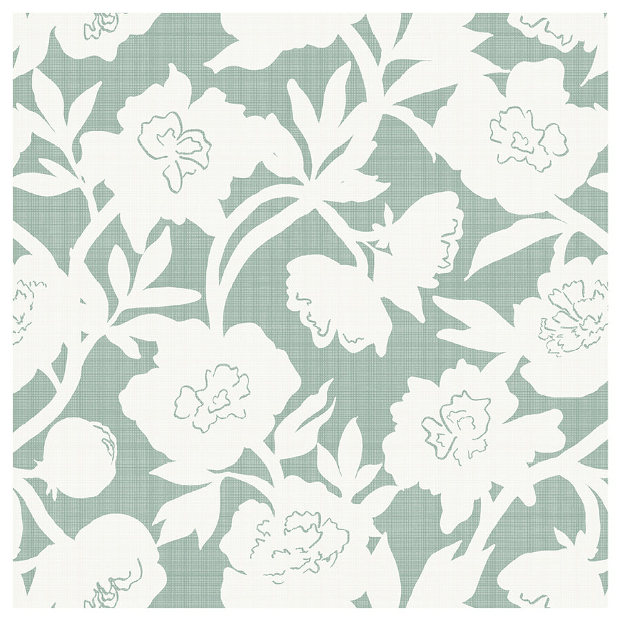 White floral pattern on a light green background
