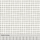Gingham plaid patterned fabric in fog gray and off white. There is an inch scale overlaid at the bottom for visual reference.