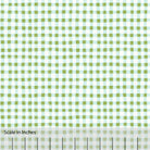 Gingham plaid patterned fabric in olive green, aqua and off white. There is an inch scale overlaid at the bottom for visual reference.