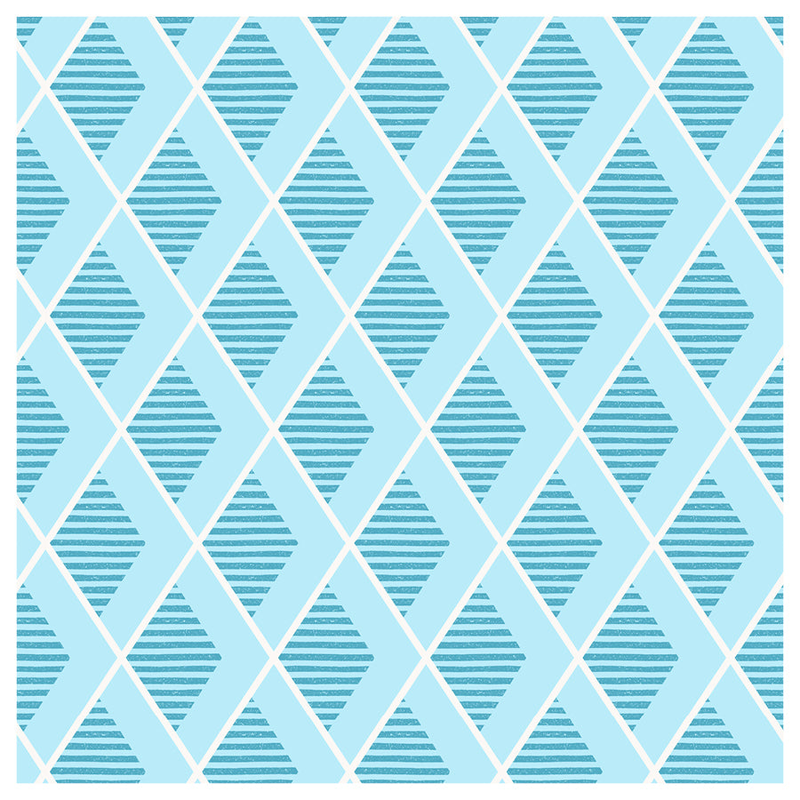 Blue geometric pattern with diamond argyle design on a light aqua background