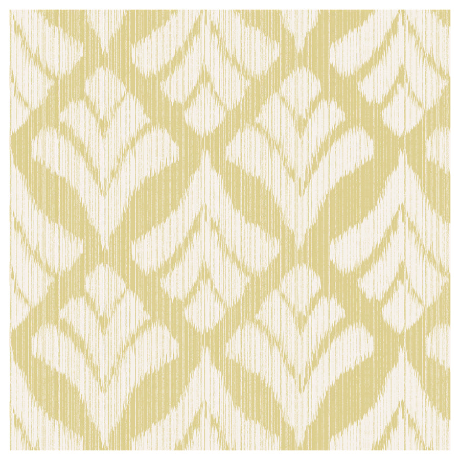 Patterned wallpaper with white leaf shapes on a light yellow background