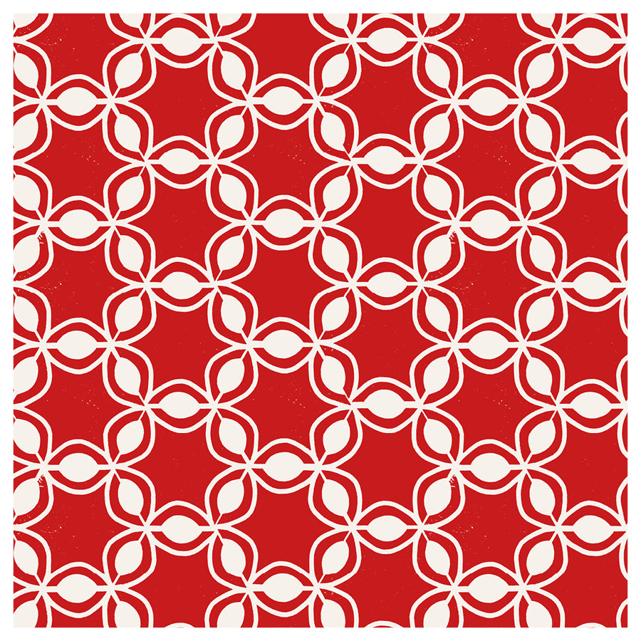 White hexagonal geometric pattern on a red background