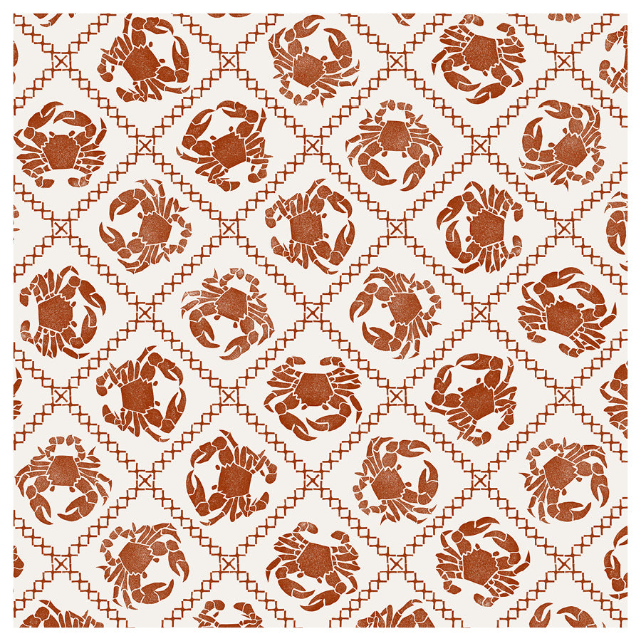 Pattern of crabs on a white background with a geometric border