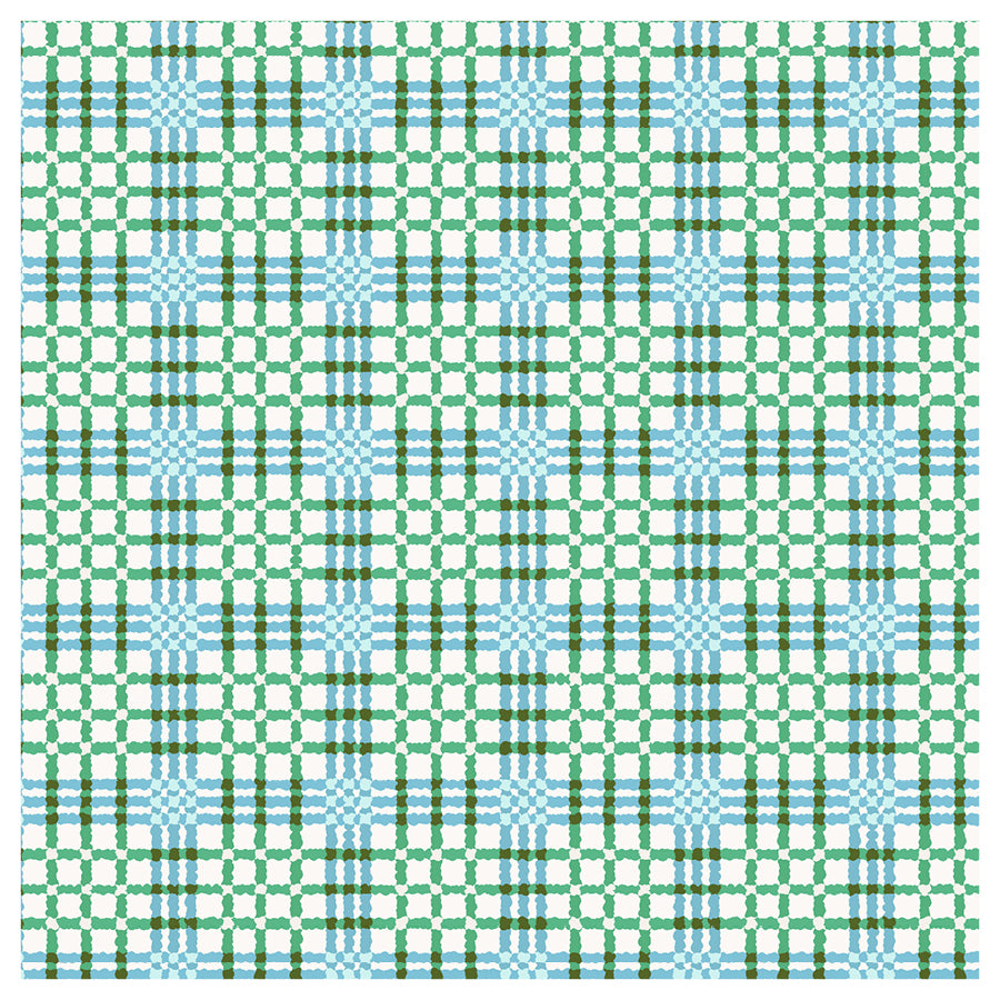 Checkered pattern with blue and green lines on a white background