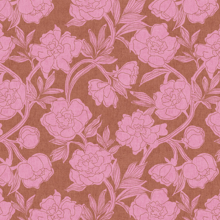 Floral pattern with pink flowers on a brown background