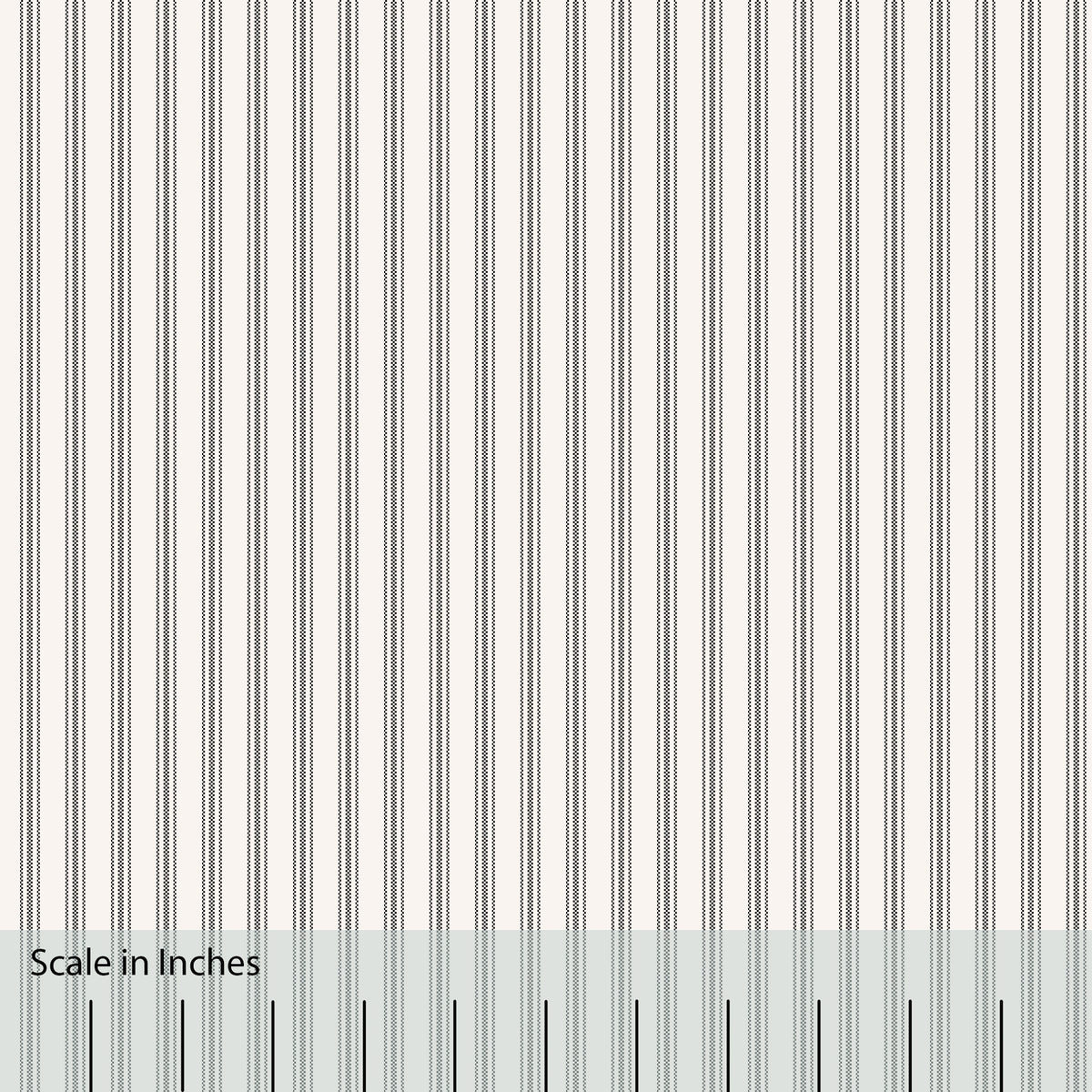 Classic Mattress Ticking stripe in charcoal black with an overlaid inch scale.