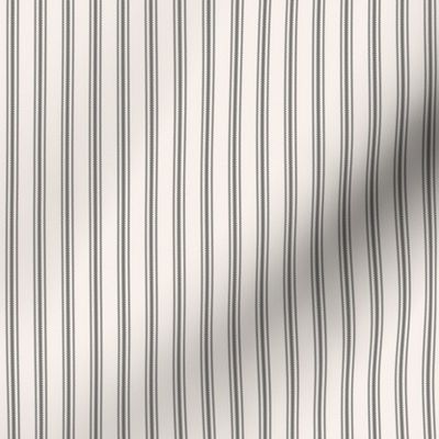 classic mattress ticking stripe fabric in charcoal black on creamy white