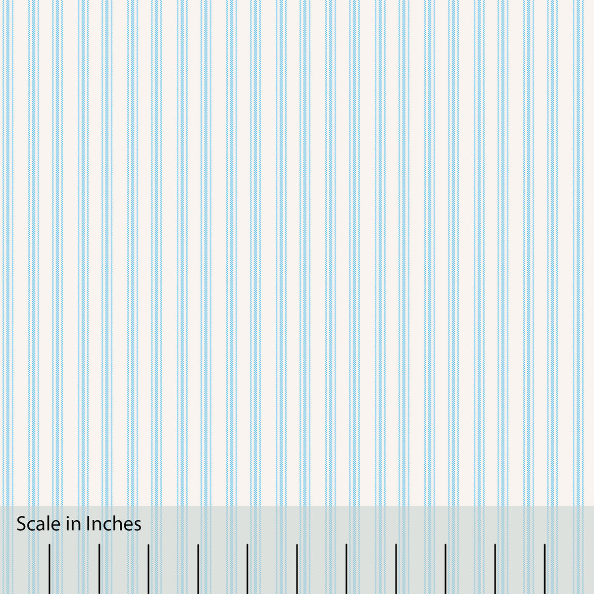 Classic Mattress Ticking stripe in turquoise with an overlaid inch scale.