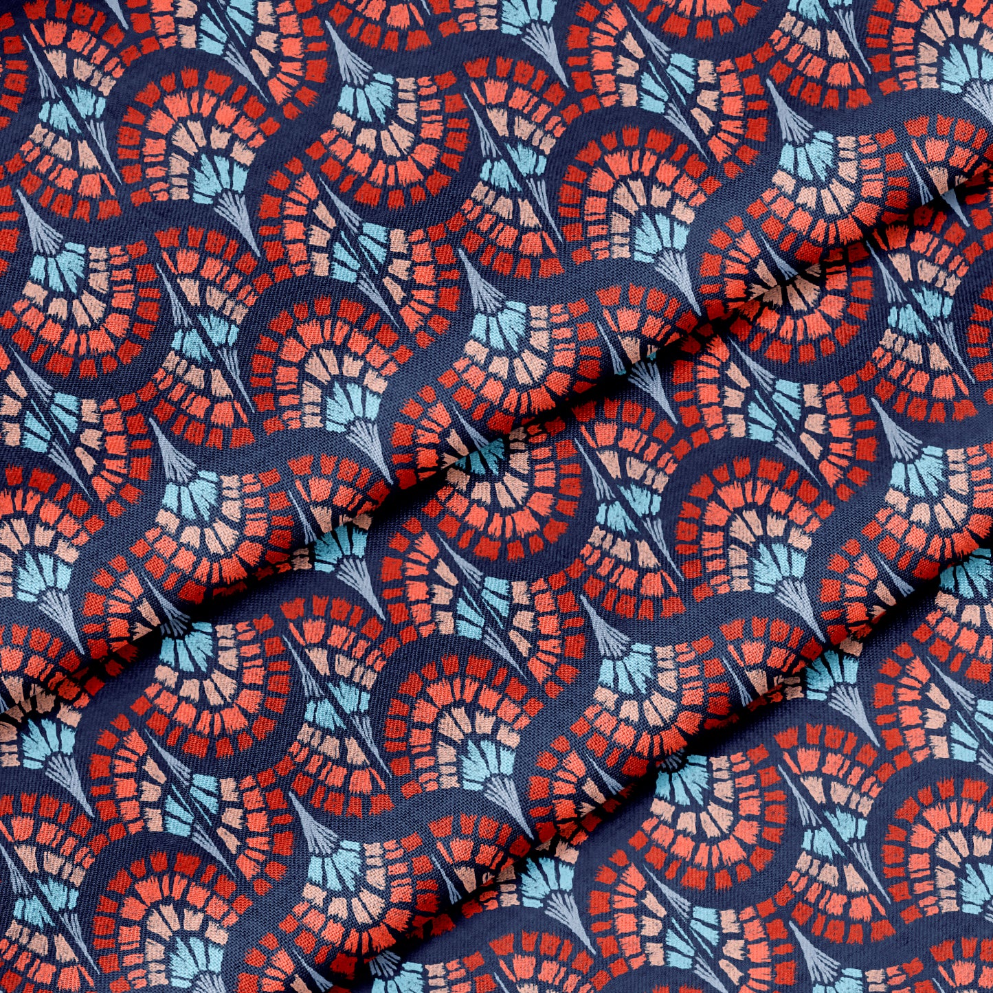 Art Deco Cockle Shell in Nautical Navy and Red Fabric by the Yard