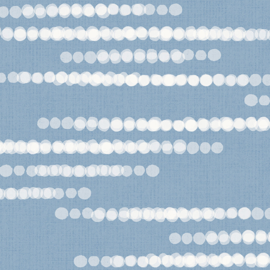 Light blue textured design with a repeating pattern of horizontal rows of white and light gray circular dots in an offset zig zag.