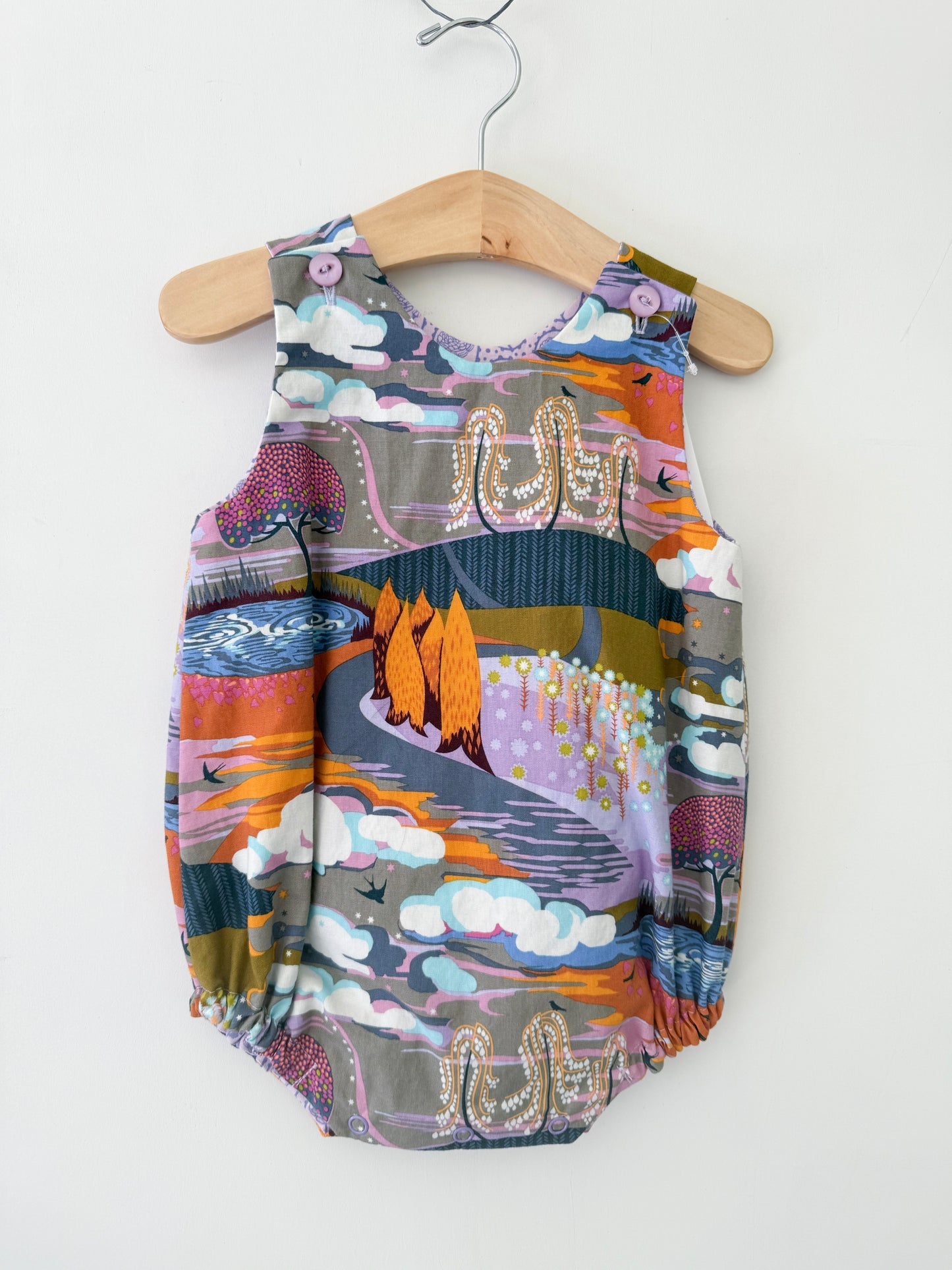 reversible romper in enchanted lilac forest 12M