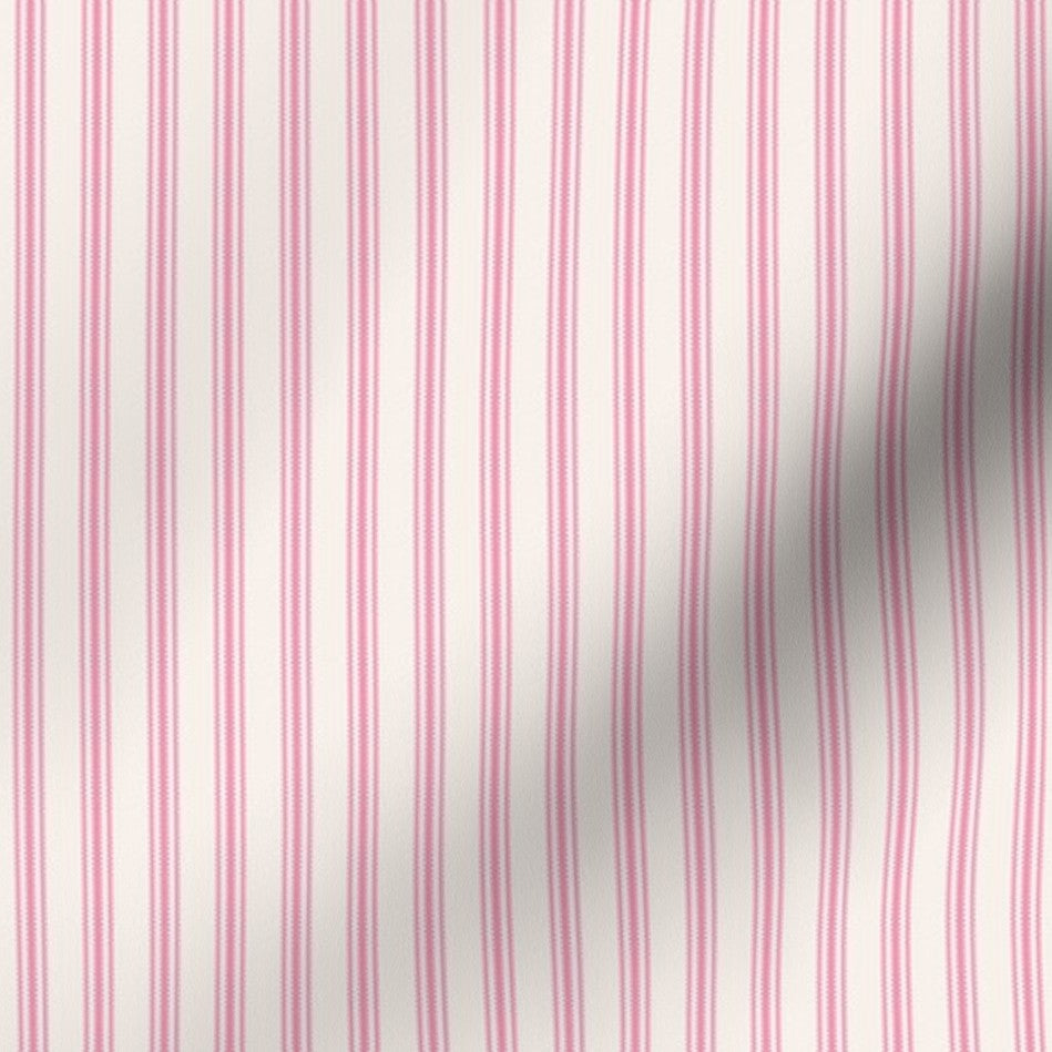 classic mattress ticking stripe fabric in hot pink on creamy white