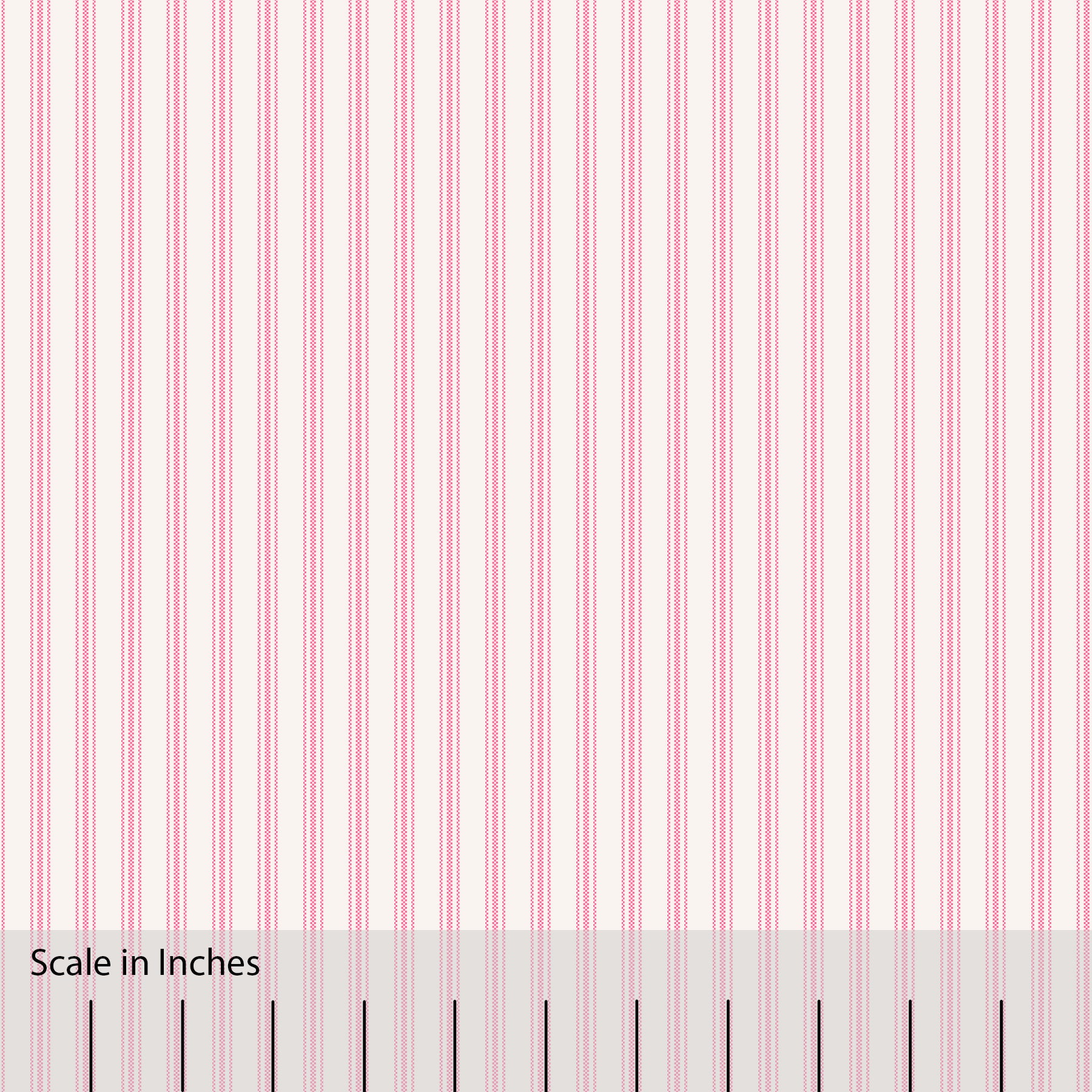 Classic Mattress Ticking stripe in hot pink with an overlaid inch scale.