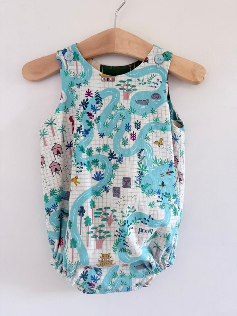 reversible romper in jungle map 6M