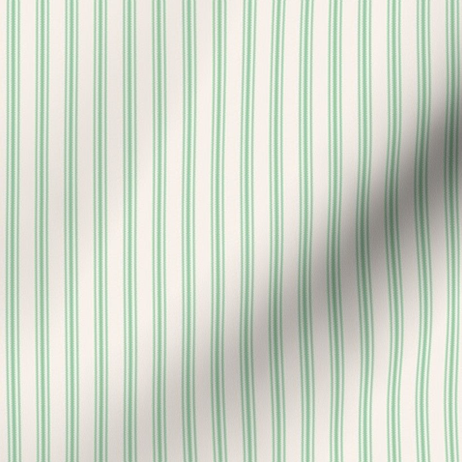 classic mattress ticking stripe fabric in kelly green on creamy white