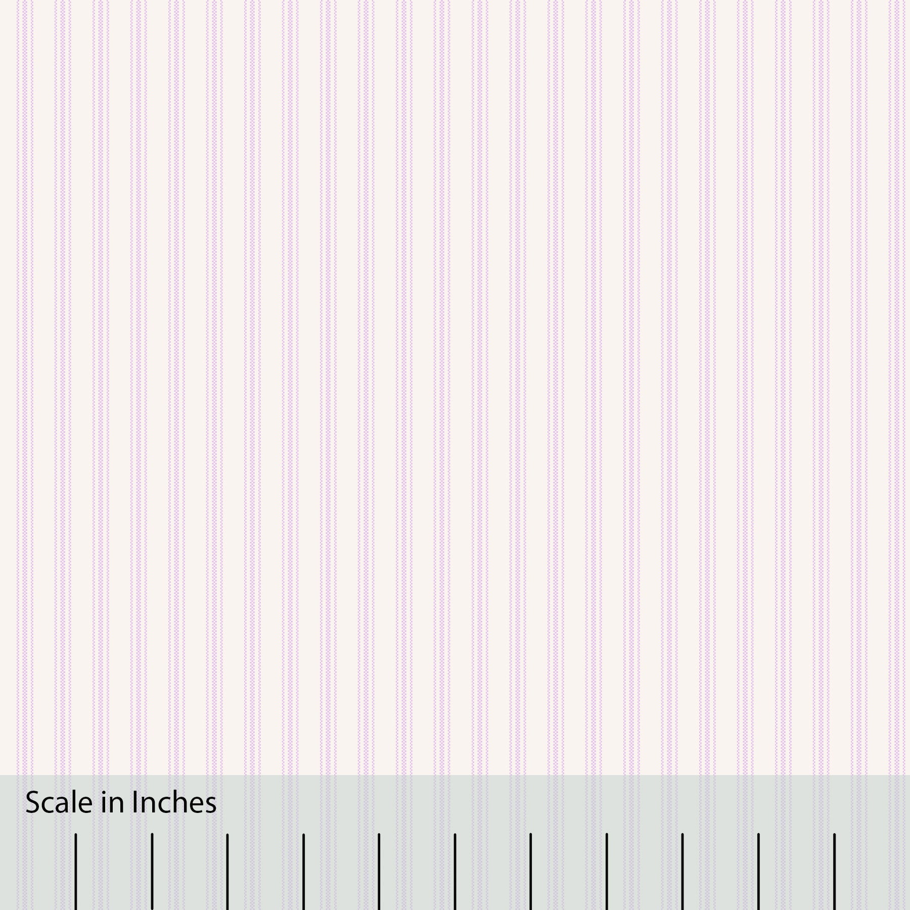 Classic Mattress Ticking stripe in lilac purple with an overlaid inch scale.