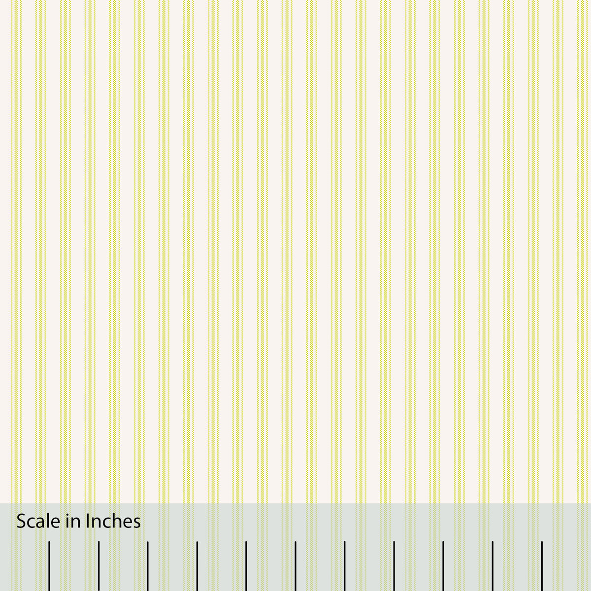 Classic Mattress Ticking stripe in lime green with an overlaid inch scale.