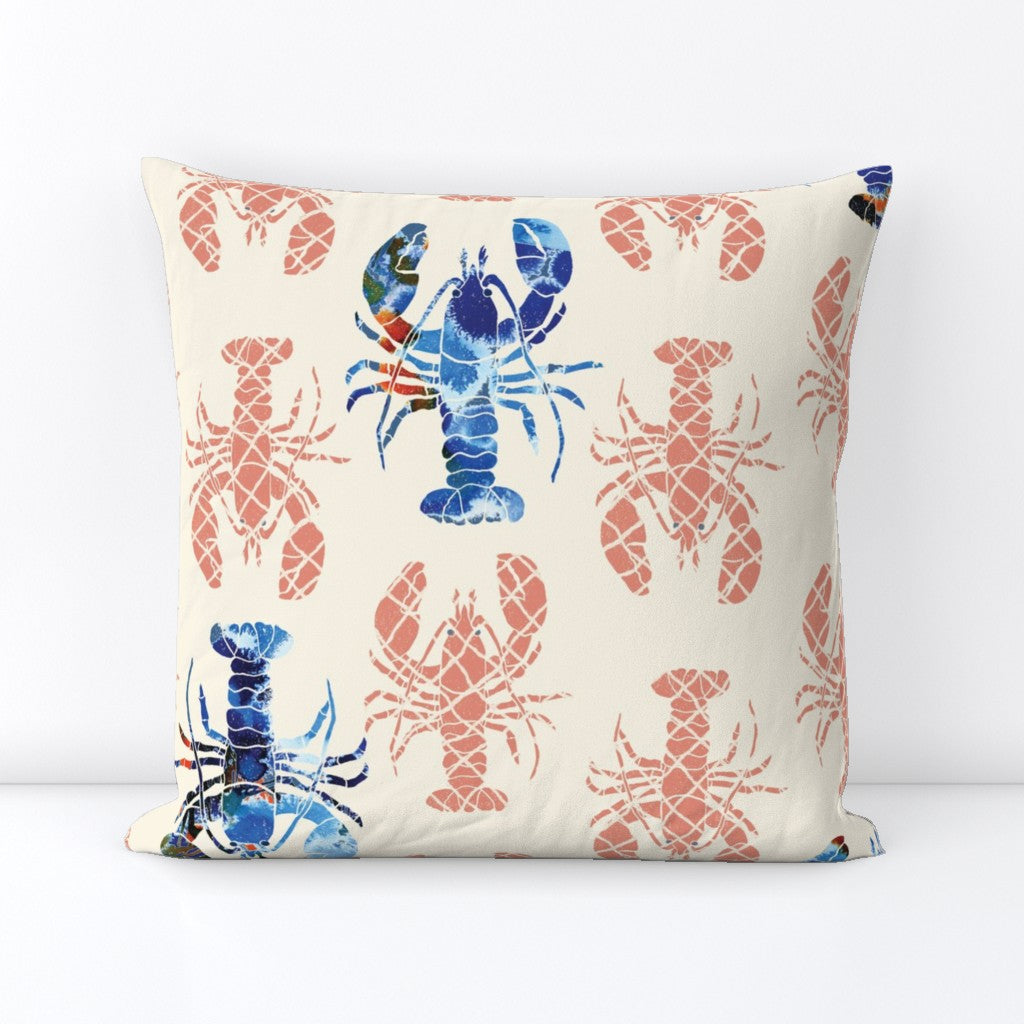 throw pillow in custom lobster fabric by buue studio
