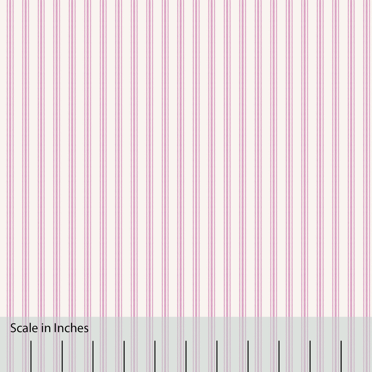 Classic Mattress Ticking stripe in magenta with an overlaid inch scale. 