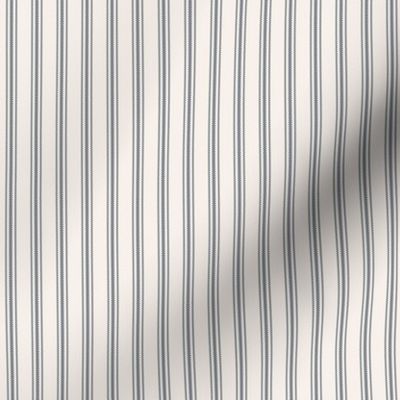classic mattress ticking stripe fabric in navy blue on creamy white