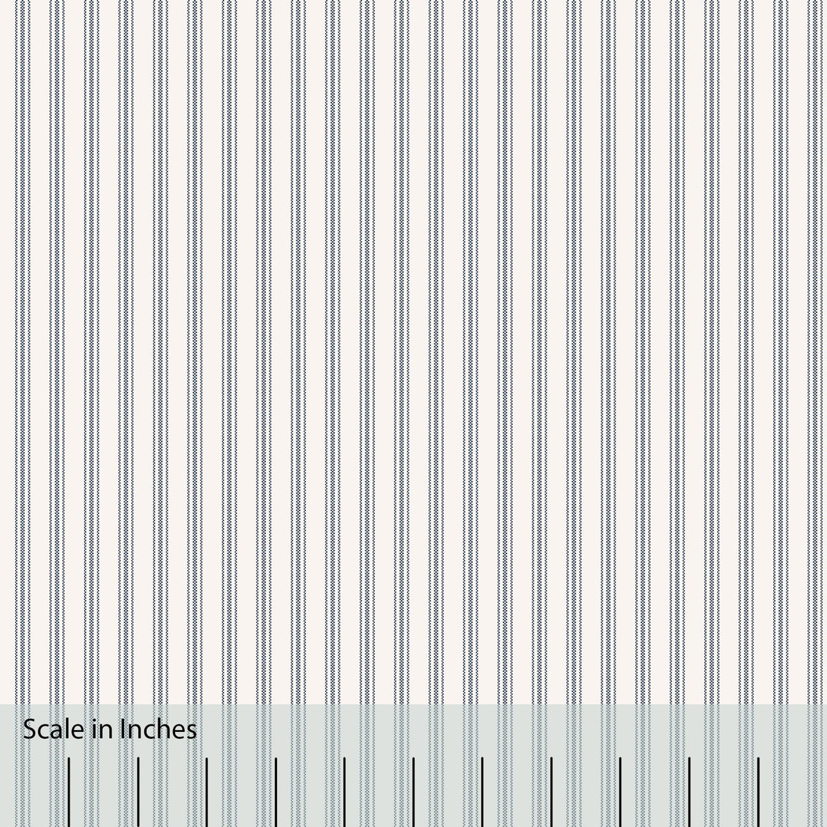 Classic Mattress Ticking stripe in navy blue with an overlaid inch scale.