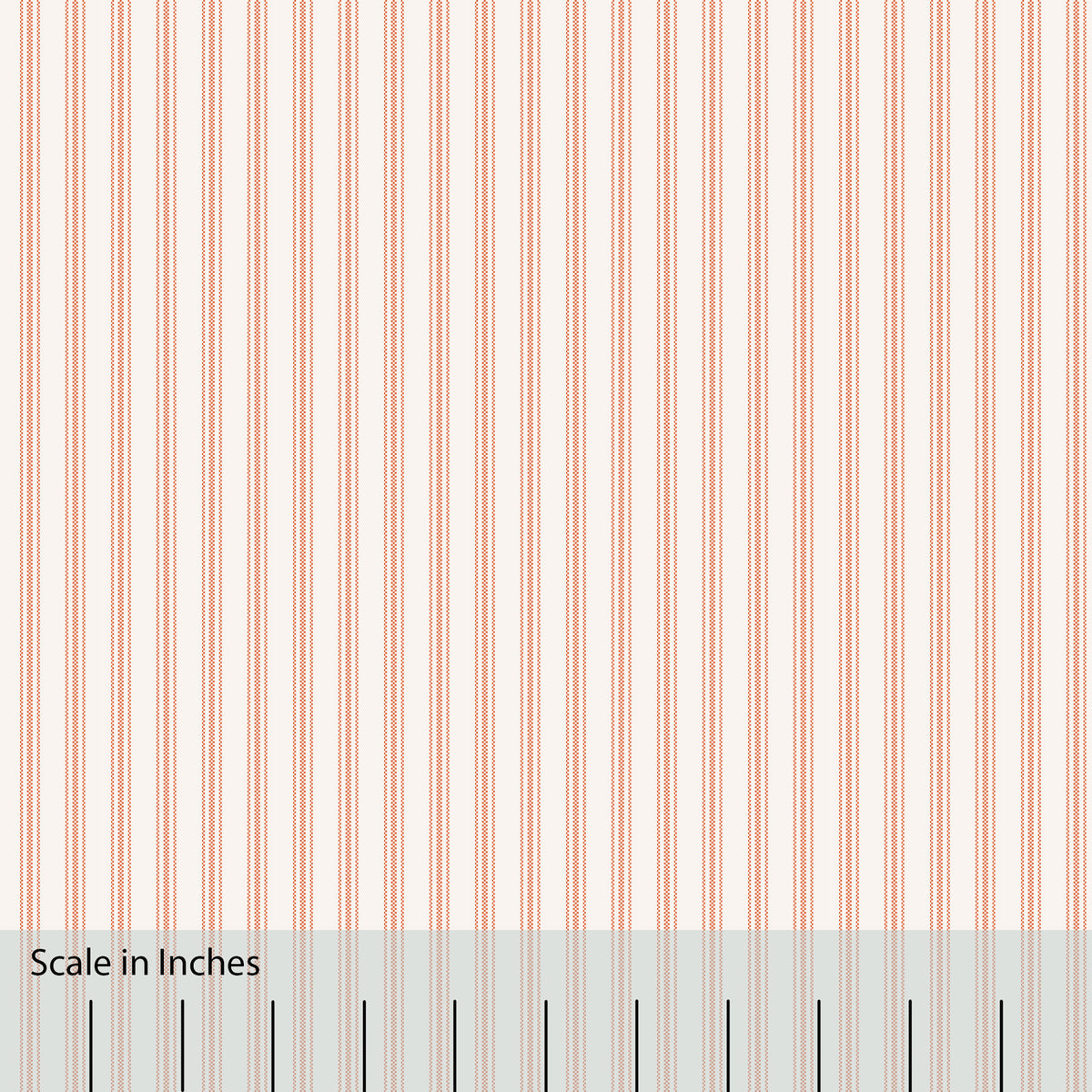 Classic Mattress Ticking stripe in orange tangerine with an overlaid inch scale.
