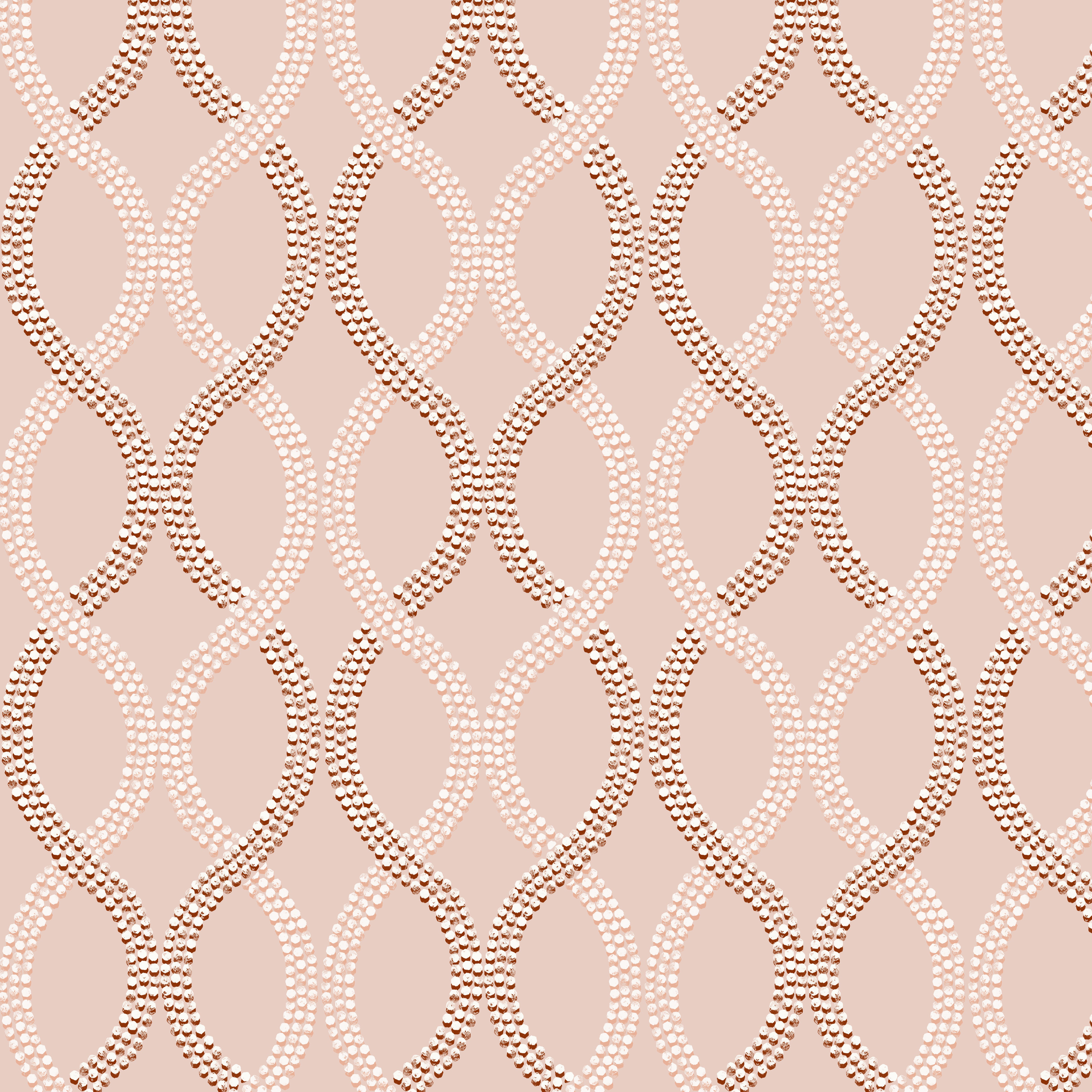 Patterned design with dotted interlocking ogee loops on a light pink background