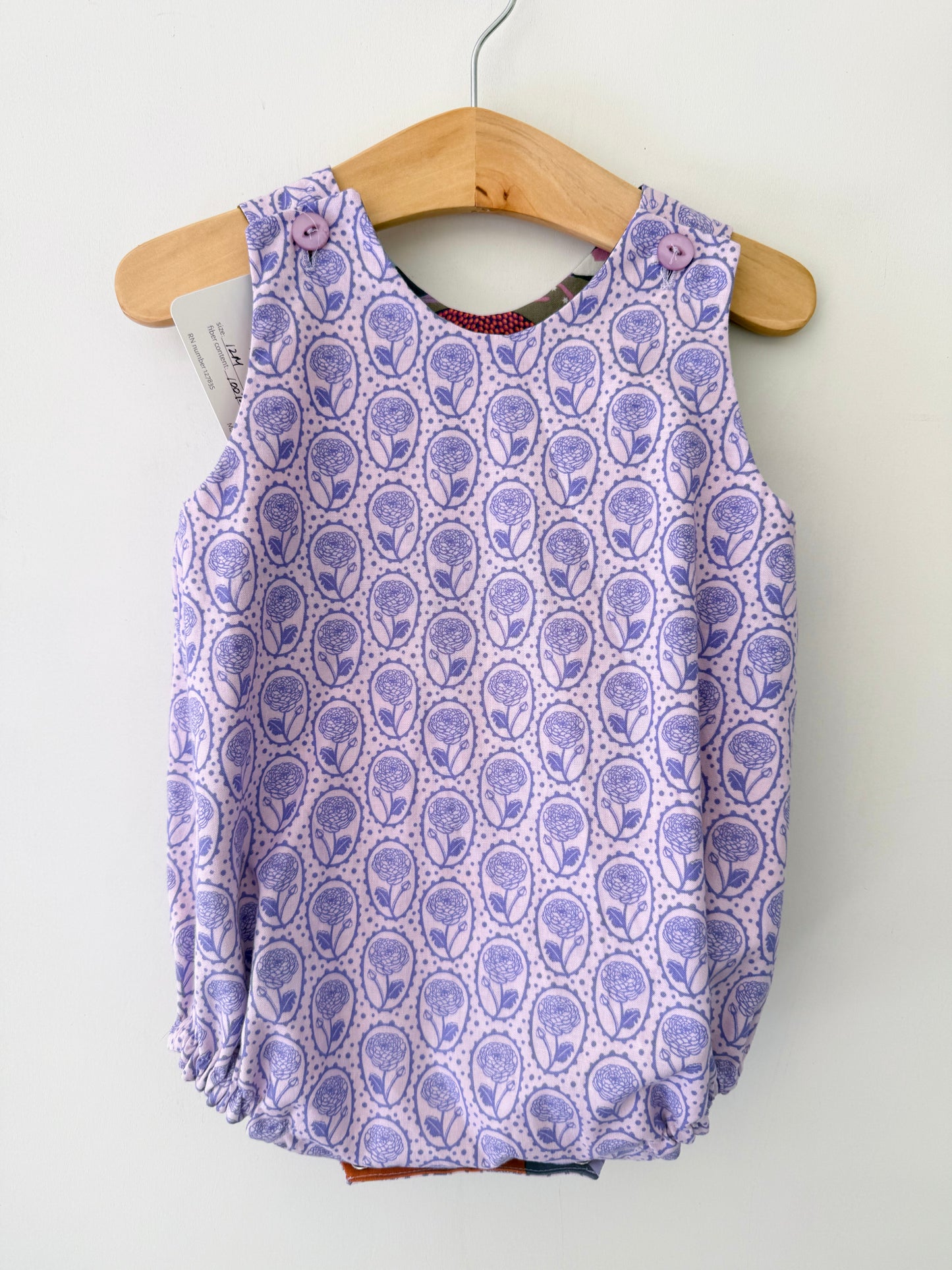 reversible romper in enchanted lilac forest 12M