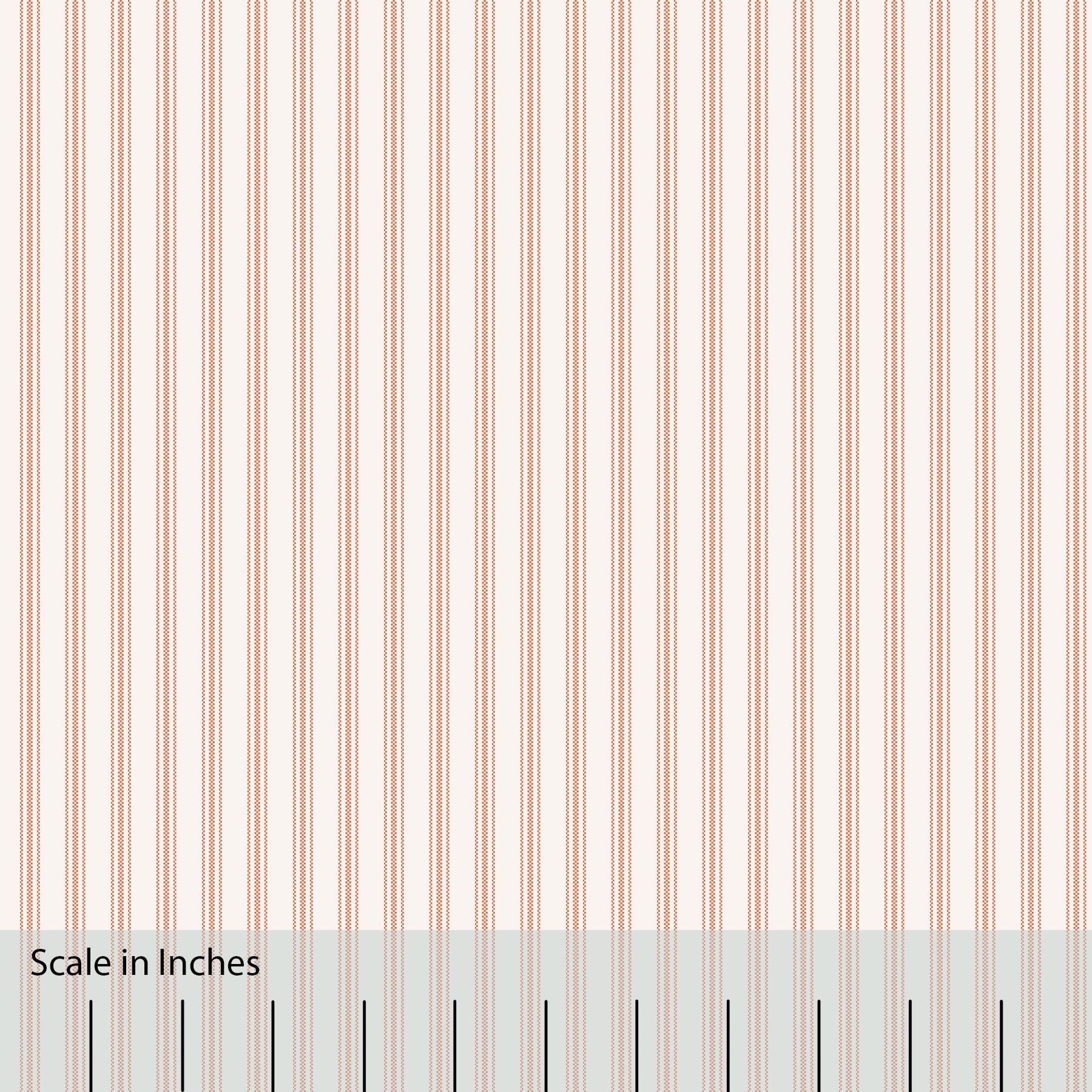 Classic Mattress Ticking stripe in farmhouse red with an overlaid inch scale.