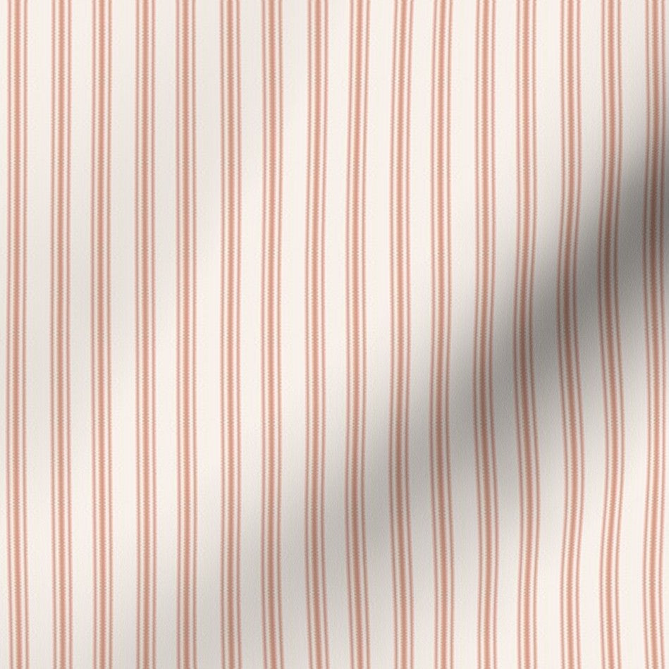 classic mattress ticking stripe fabric in farmhouse red on creamy white
