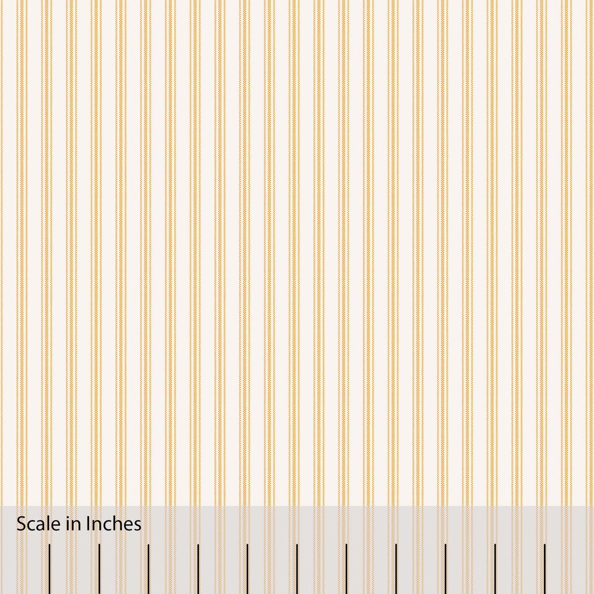 Classic Mattress Ticking stripe in saffron with an overlaid inch scale.