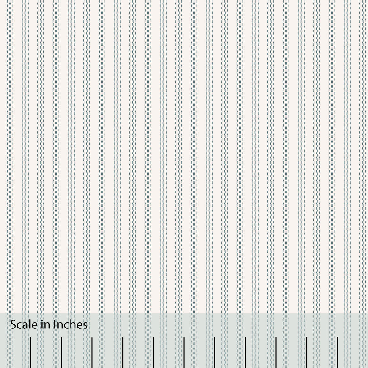 Classic Mattress Ticking stripe in stormy gray with an overlaid inch scale.